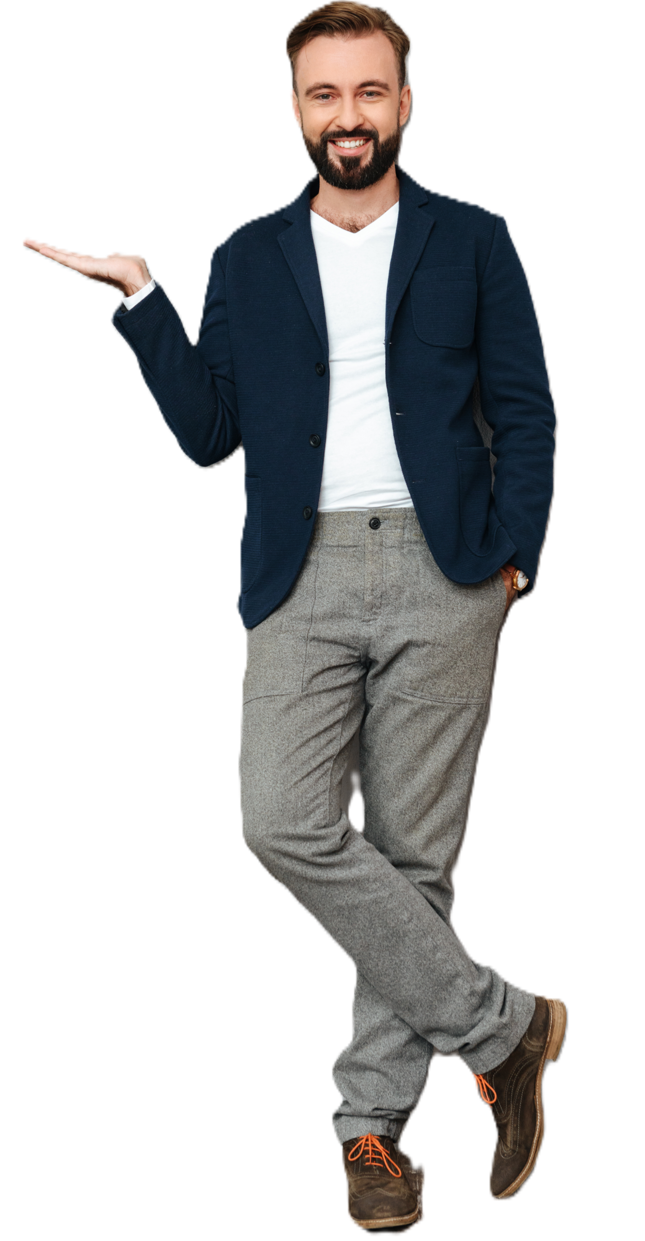 full-length-image-happy-bearded-man-busines-clothes-with-arm-pocket-holding-copyspace-pound-looking-camera-gray